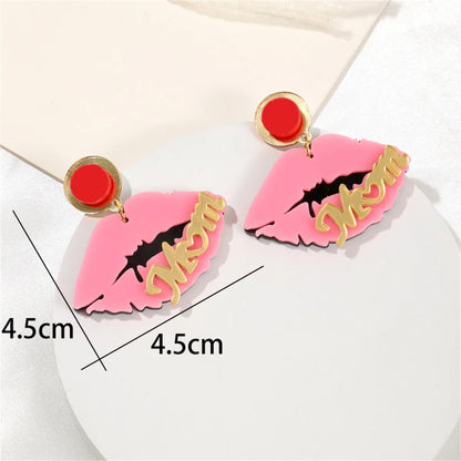 1 Pair Vacation Artistic Lips Printing Arylic Drop Earrings