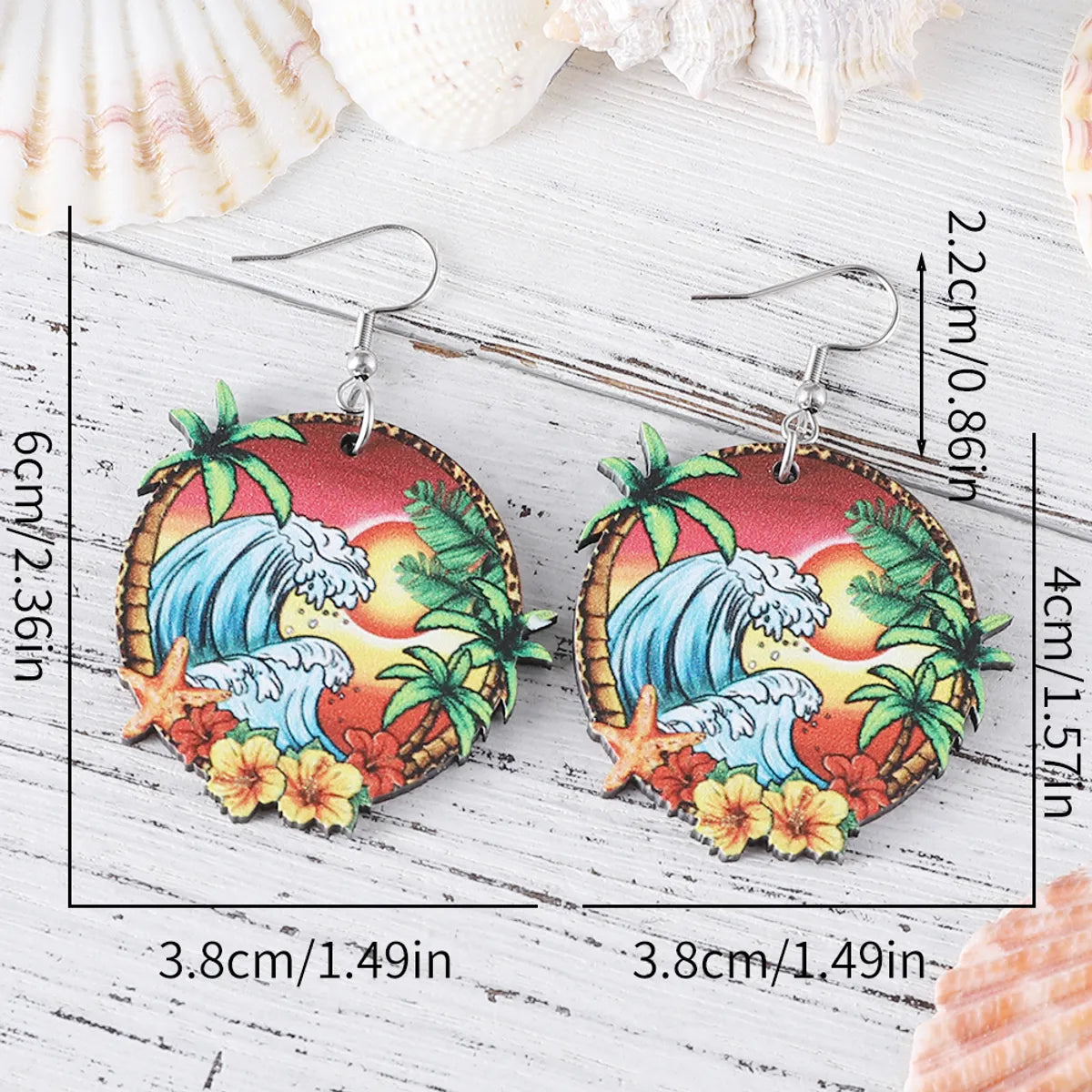 1 Pair Vacation Beach Coconut Tree Ocean Sea Wave Wood Drop Earrings