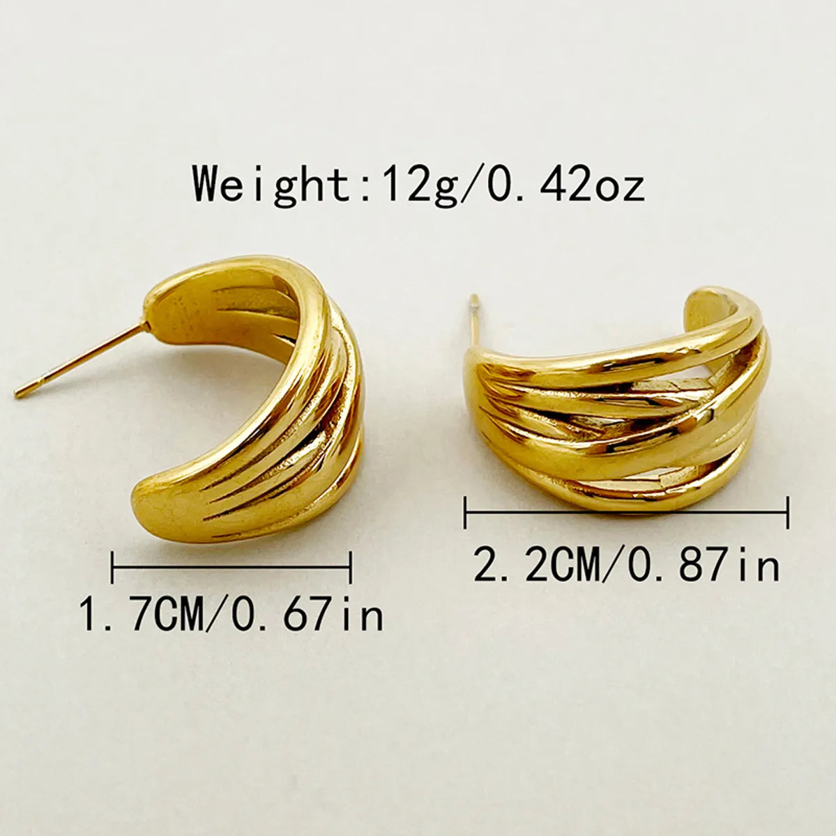 1 Pair Vacation Beach Simple Style C Shape Lines Plating Stainless Steel Gold Plated Ear Studs