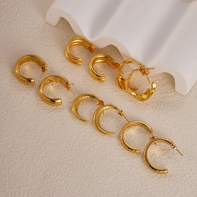 1 Pair Vacation Beach Simple Style C Shape Plating 304 Stainless Steel 14K Gold Plated Earrings