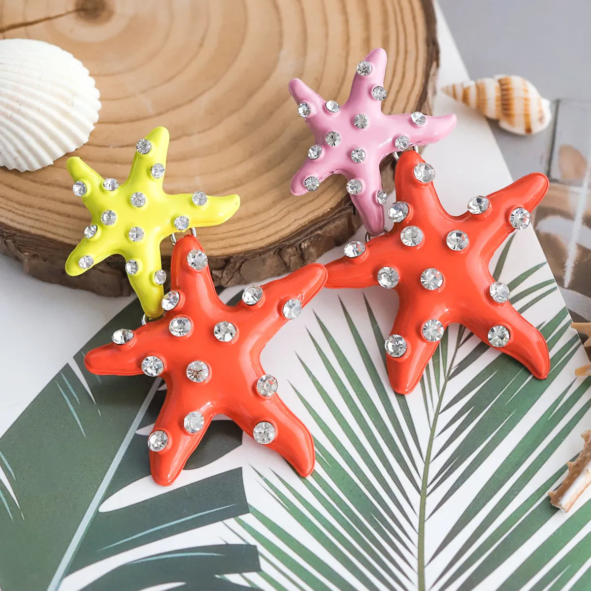 1 Pair Vacation Beach Starfish Inlay Alloy Rhinestones Drop Earrings