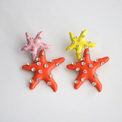 1 Pair Vacation Beach Starfish Inlay Alloy Rhinestones Drop Earrings