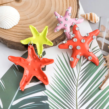 1 Pair Vacation Beach Starfish Inlay Alloy Rhinestones Drop Earrings