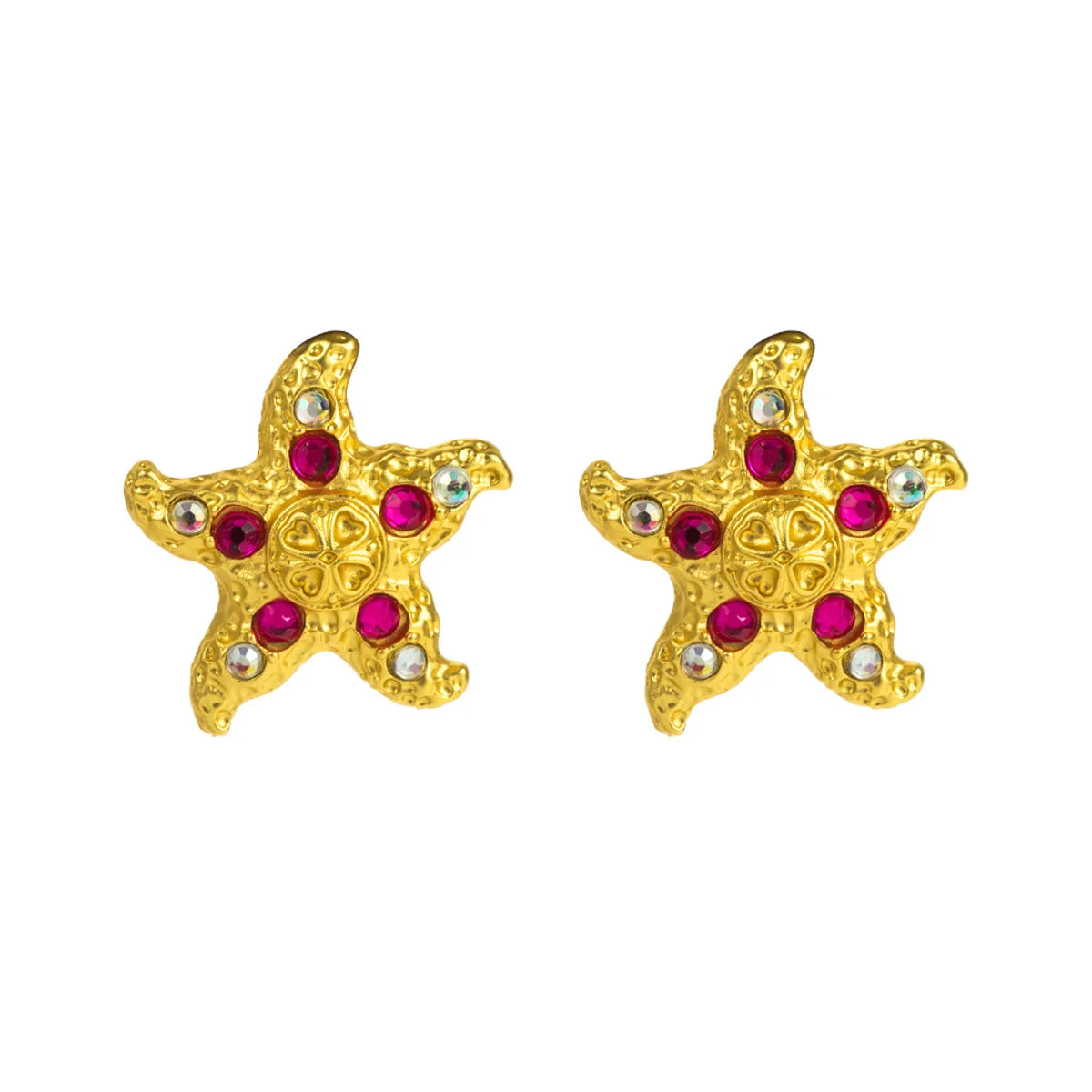 1 Pair Vacation Beach Starfish Inlay Alloy Rhinestones Gold Plated Ear Studs