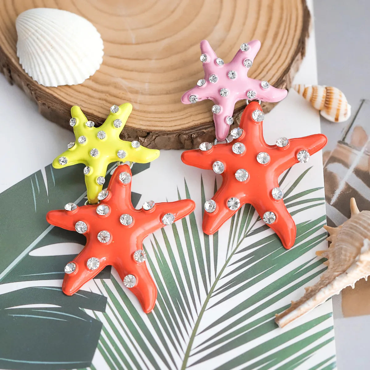 1 Pair Vacation Beach Starfish Plating Alloy Rhinestones Drop Earrings