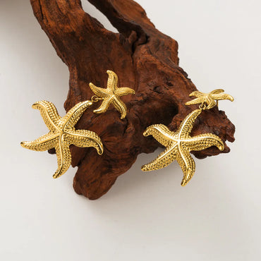 1 Pair Vacation Beach Starfish Stainless Steel 18k Gold Plated Ear Studs