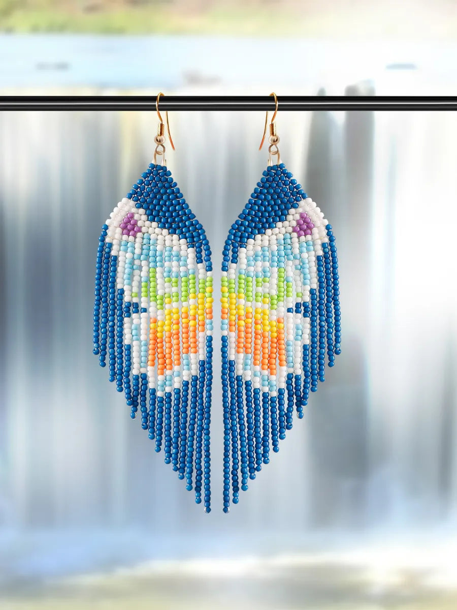 1 Pair Vacation Bohemian Butterfly Beaded Tassel Seed Bead Drop Earrings