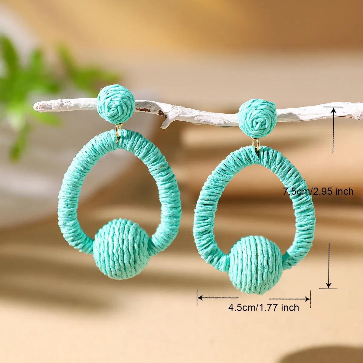 1 Pair Vacation Bohemian Circle Hollow Out Alloy Straw Rattan Drop Earrings