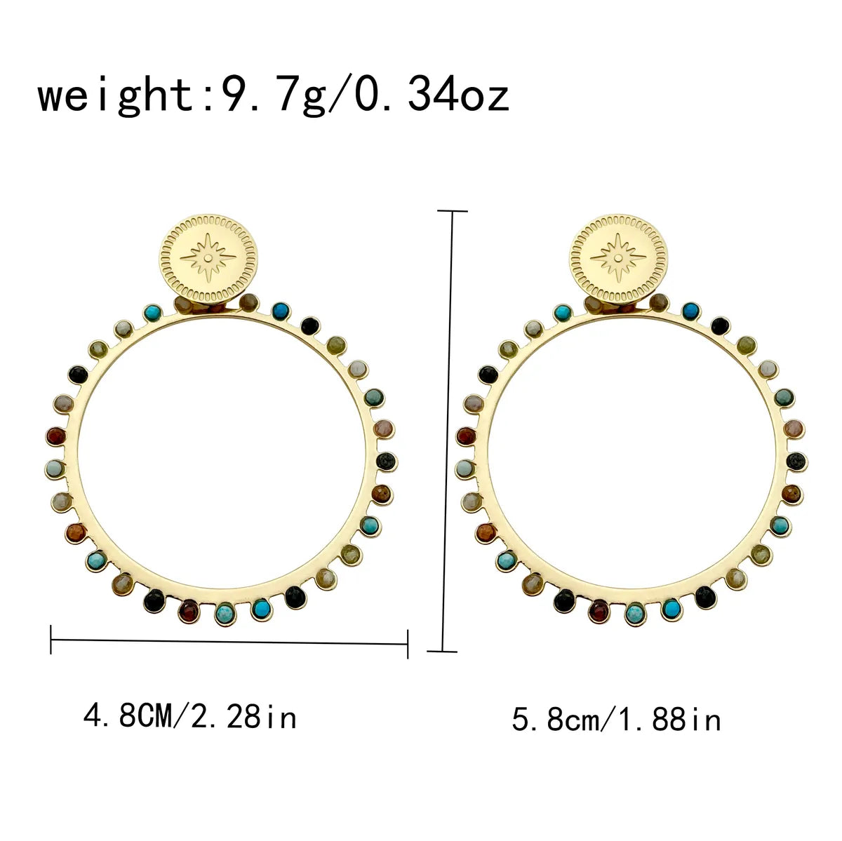 1 Pair Vacation Bohemian Round Heart Shape Patchwork Plating Inlay 304 Stainless Steel Natural Stone 14K Gold Plated Drop Earrings