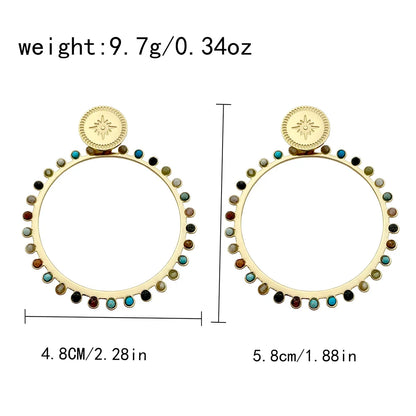 1 Pair Vacation Bohemian Round Heart Shape Patchwork Plating Inlay 304 Stainless Steel Natural Stone 14K Gold Plated Drop Earrings