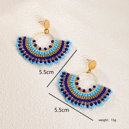 1 Pair Vacation Bohemian Sector Plating Braid 201 Stainless Steel Plastic 18K Gold Plated Drop Earrings