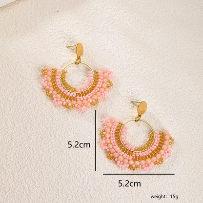 1 Pair Vacation Bohemian Sector Plating Braid 201 Stainless Steel Plastic 18K Gold Plated Drop Earrings