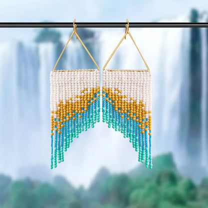 1 Pair Vacation Bohemian Tassel Beaded Seed Bead Drop Earrings