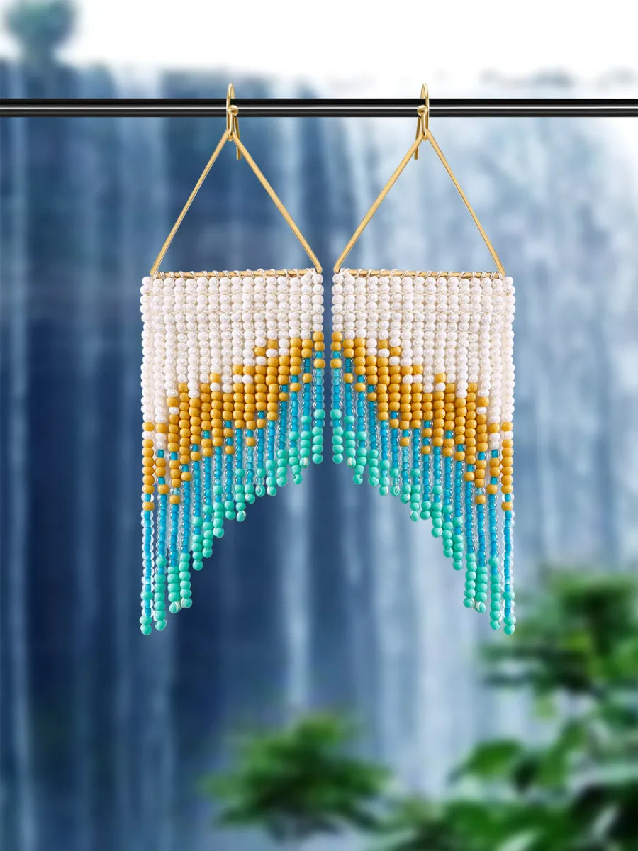 1 Pair Vacation Bohemian Tassel Beaded Seed Bead Drop Earrings