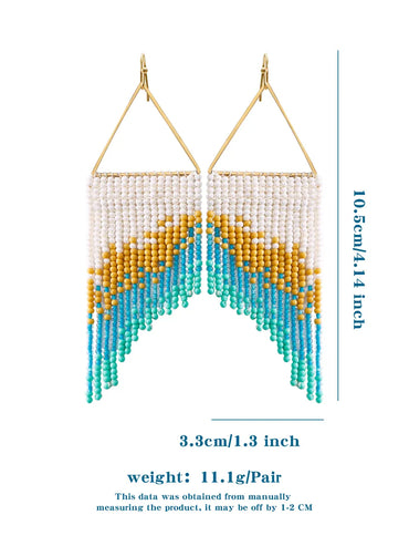 1 Pair Vacation Bohemian Tassel Beaded Seed Bead Drop Earrings