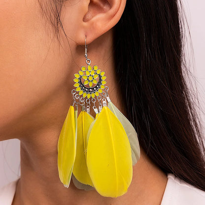 1 Pair Vacation Bohemian Water Droplets Flower Plating Artificial Feather Alloy Gold Plated Silver Plated Drop Earrings