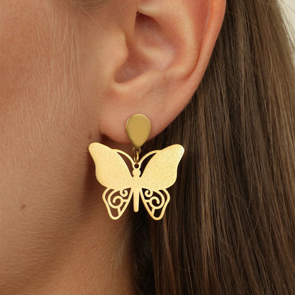 1 Pair Vacation Butterfly Plating Stainless Steel 18k Gold Plated Drop Earrings