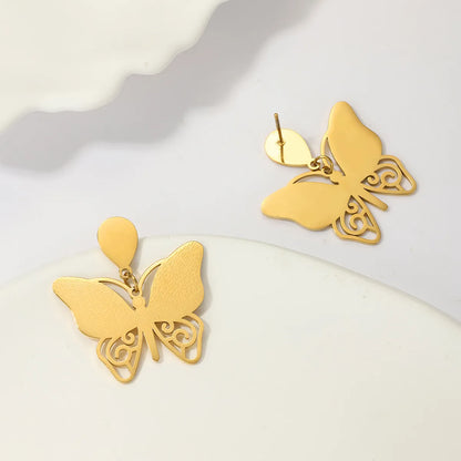 1 Pair Vacation Butterfly Plating Stainless Steel 18k Gold Plated Drop Earrings