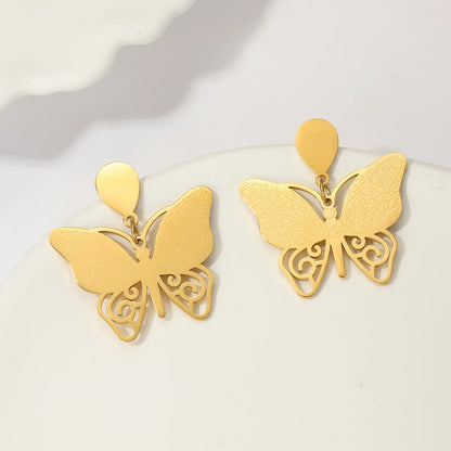 1 Pair Vacation Butterfly Plating Stainless Steel 18k Gold Plated Drop Earrings