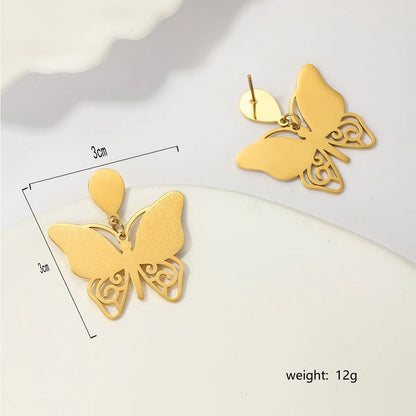 1 Pair Vacation Butterfly Plating Stainless Steel 18k Gold Plated Drop Earrings