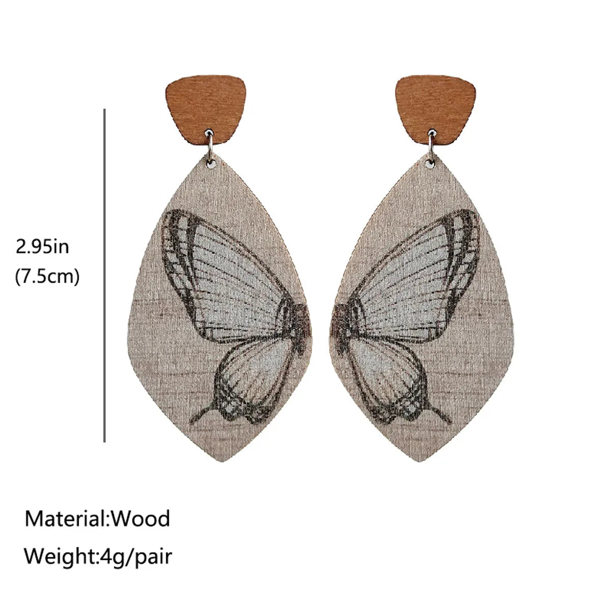 1 Pair Vacation Butterfly Wood Drop Earrings