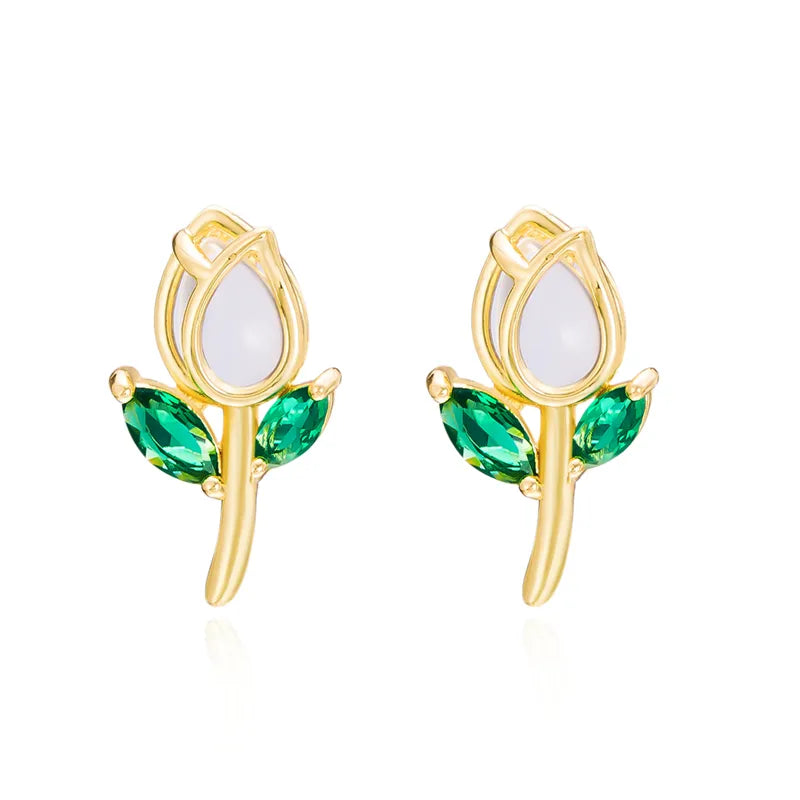 1 Pair Vacation Classic Style Flower Inlay Copper Glass Ear Studs