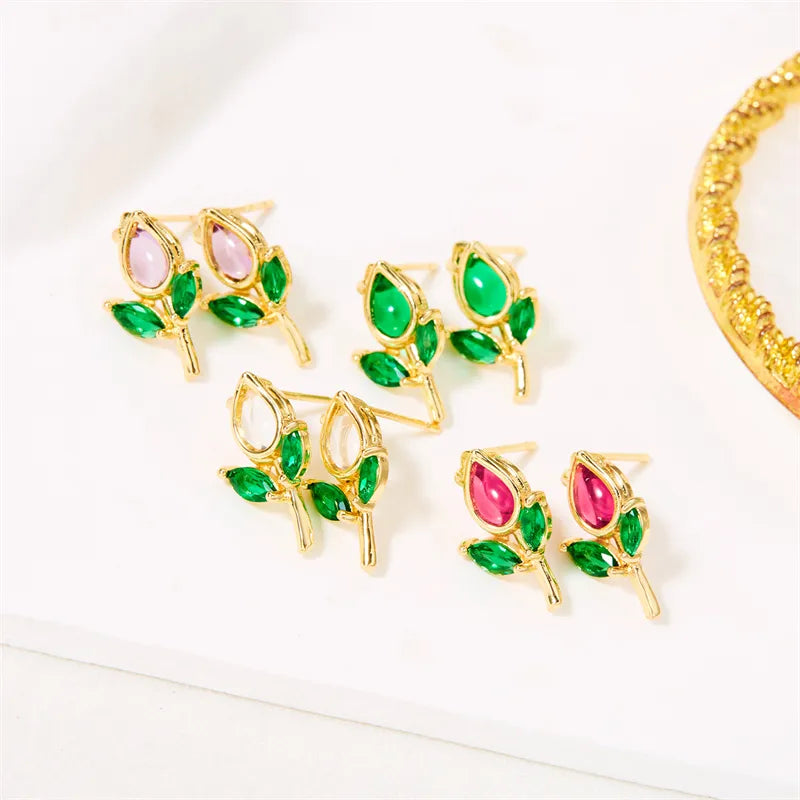 1 Pair Vacation Classic Style Flower Inlay Copper Glass Ear Studs