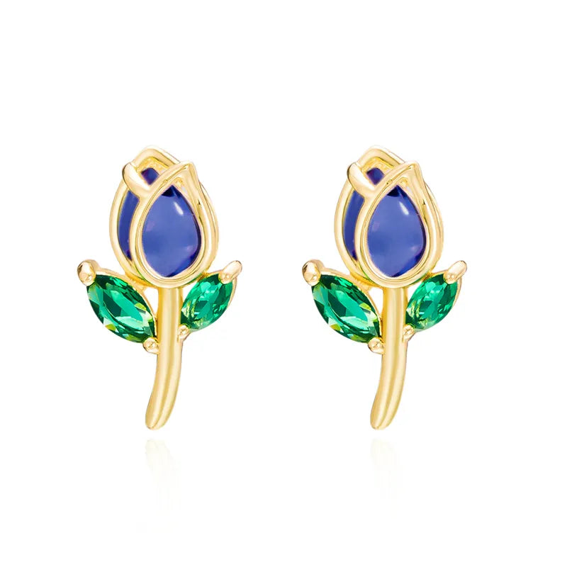 1 Pair Vacation Classic Style Flower Inlay Copper Glass Ear Studs