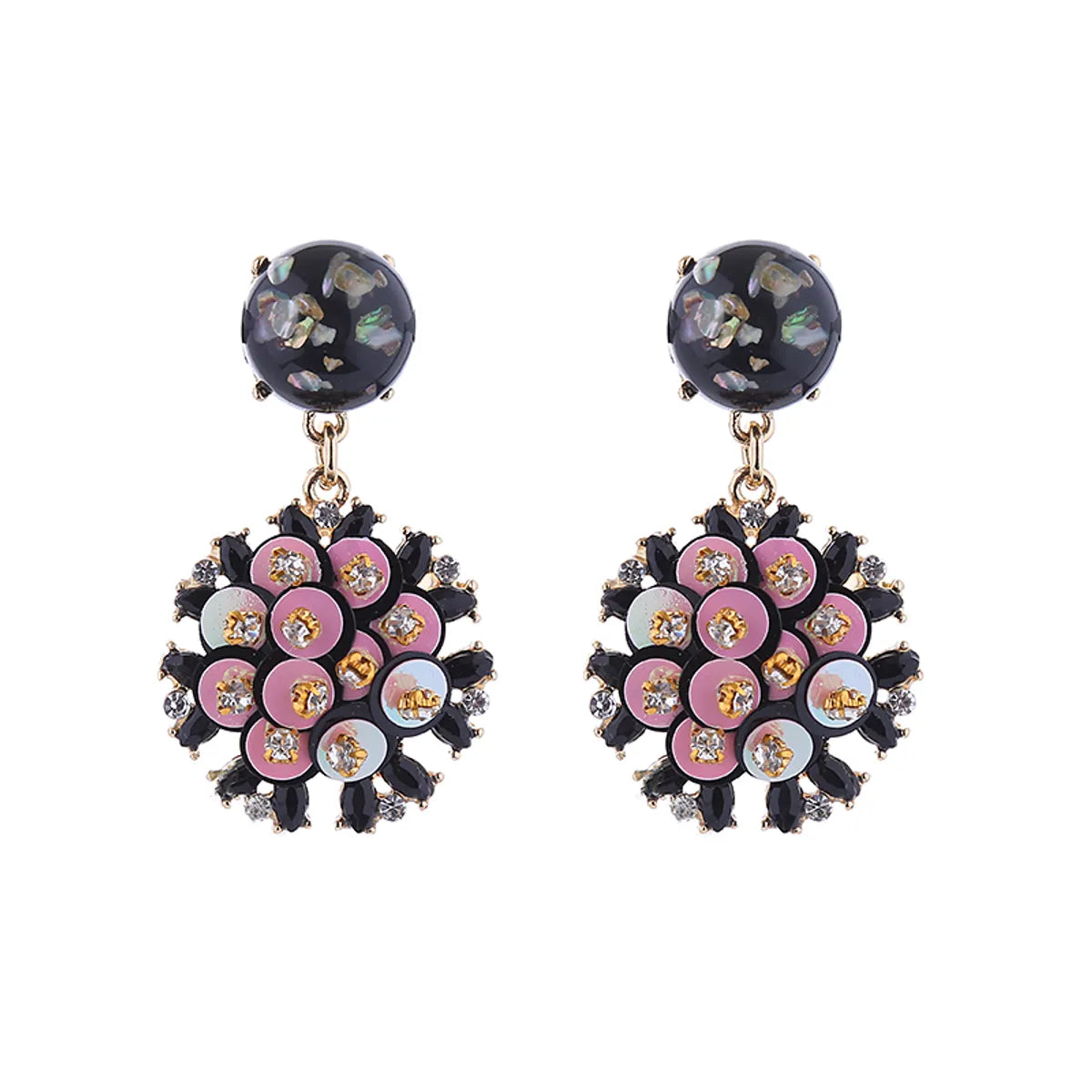 1 Pair Vacation Classic Style Flower Plating Inlay Alloy Rhinestones Gold Plated Drop Earrings