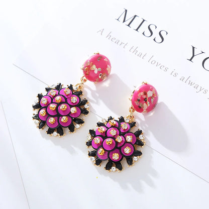 1 Pair Vacation Classic Style Flower Plating Inlay Alloy Rhinestones Gold Plated Drop Earrings