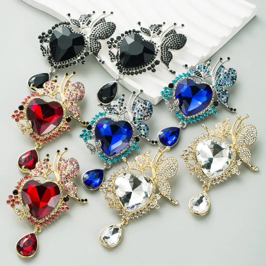 1 Pair Vacation Classic Style Heart Shape Inlay Alloy Rhinestones Drop Earrings