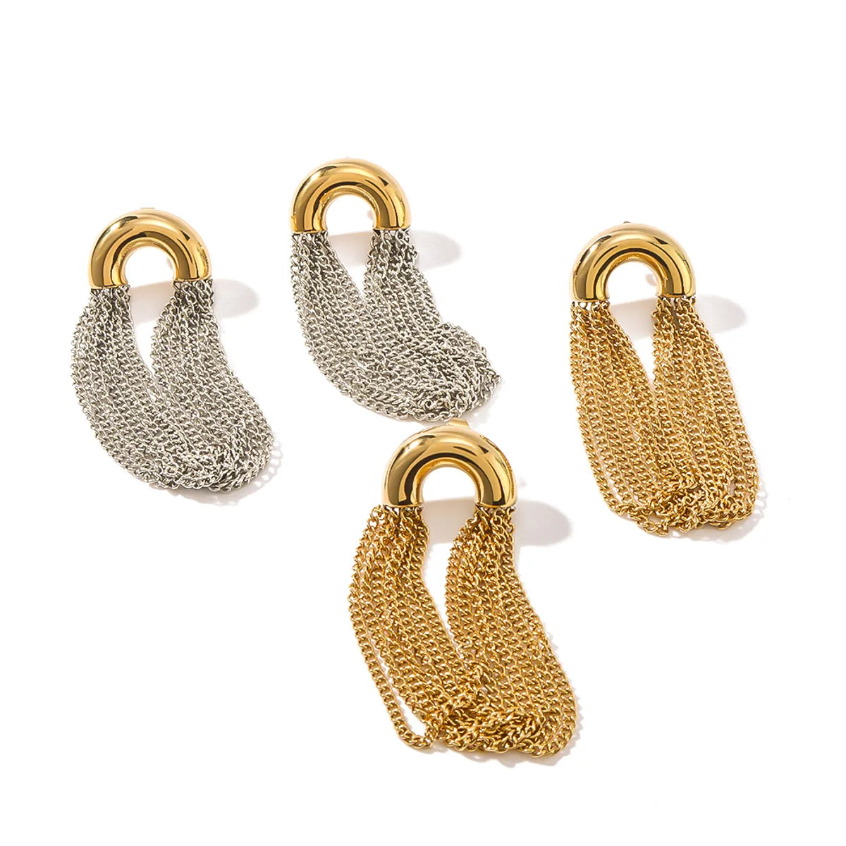 1 Pair Vacation Classic Style Semicircle Tassel Lines Polishing Plating 304 Stainless Steel 18K Gold Plated Drop Earrings