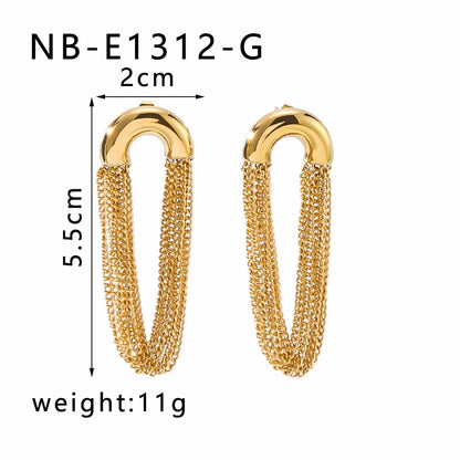 1 Pair Vacation Classic Style Semicircle Tassel Lines Polishing Plating 304 Stainless Steel 18K Gold Plated Drop Earrings