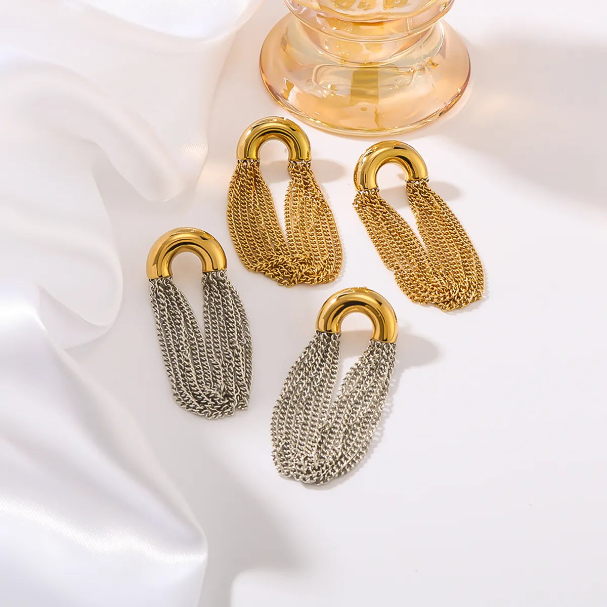 1 Pair Vacation Classic Style Semicircle Tassel Lines Polishing Plating 304 Stainless Steel 18K Gold Plated Drop Earrings