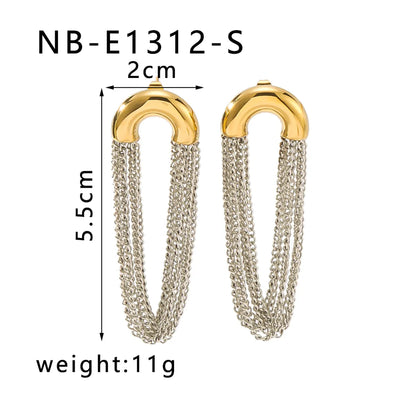 1 Pair Vacation Classic Style Semicircle Tassel Lines Polishing Plating 304 Stainless Steel 18K Gold Plated Drop Earrings