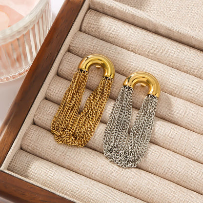 1 Pair Vacation Classic Style Semicircle Tassel Lines Polishing Plating 304 Stainless Steel 18K Gold Plated Drop Earrings