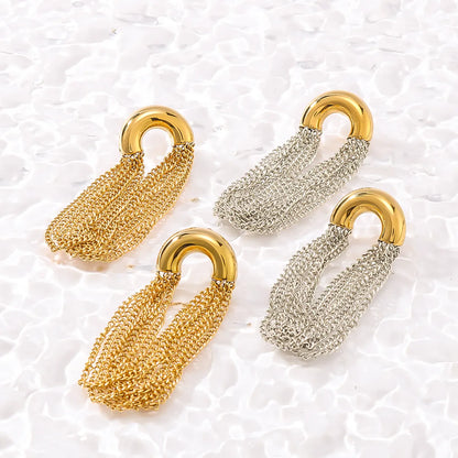 1 Pair Vacation Classic Style Semicircle Tassel Lines Polishing Plating 304 Stainless Steel 18K Gold Plated Drop Earrings