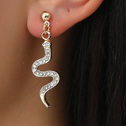 1 Pair Vacation Classic Style Snake Inlay Alloy Rhinestones Drop Earrings