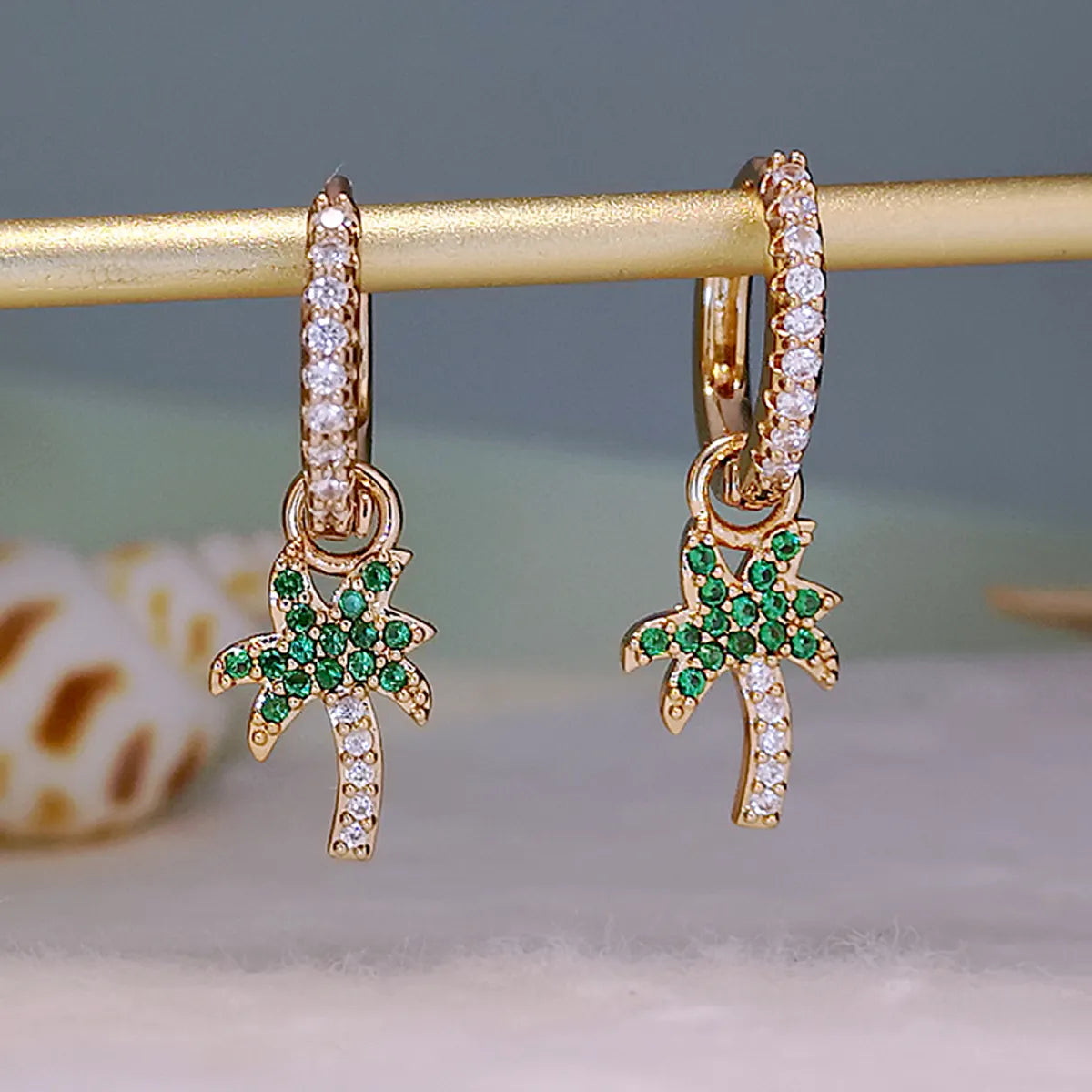 1 Pair Vacation Coconut Tree Plating Inlay Copper Zircon Gold Plated Drop Earrings