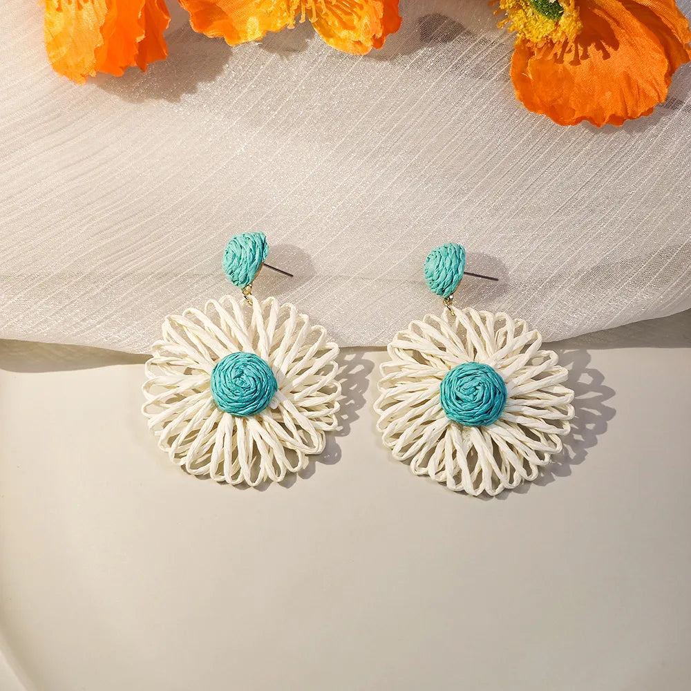 1 Pair Vacation Color Block Plating Raffia Drop Earrings