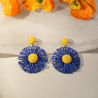 1 Pair Vacation Color Block Plating Raffia Drop Earrings