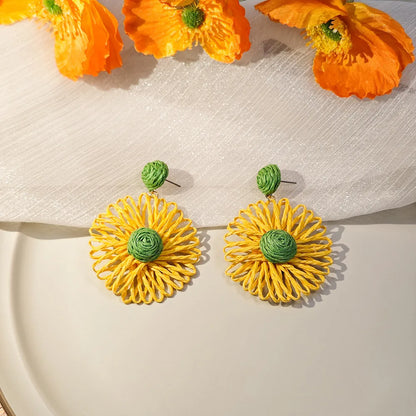 1 Pair Vacation Color Block Plating Raffia Drop Earrings