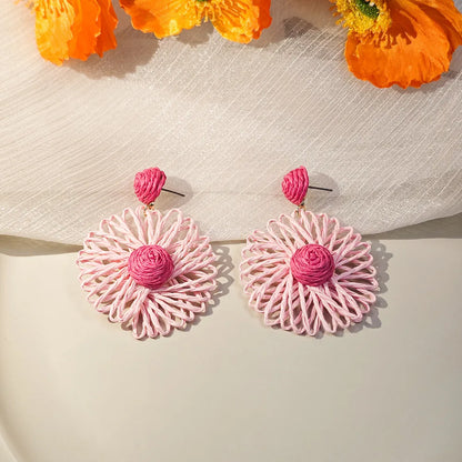 1 Pair Vacation Color Block Plating Raffia Drop Earrings