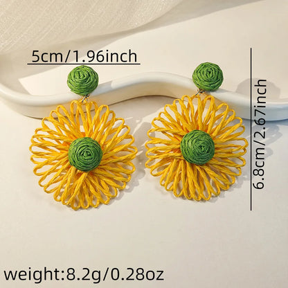 1 Pair Vacation Color Block Plating Raffia Drop Earrings