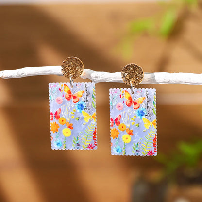 1 Pair Vacation Colorful Flower Butterfly Printing Arylic Drop Earrings