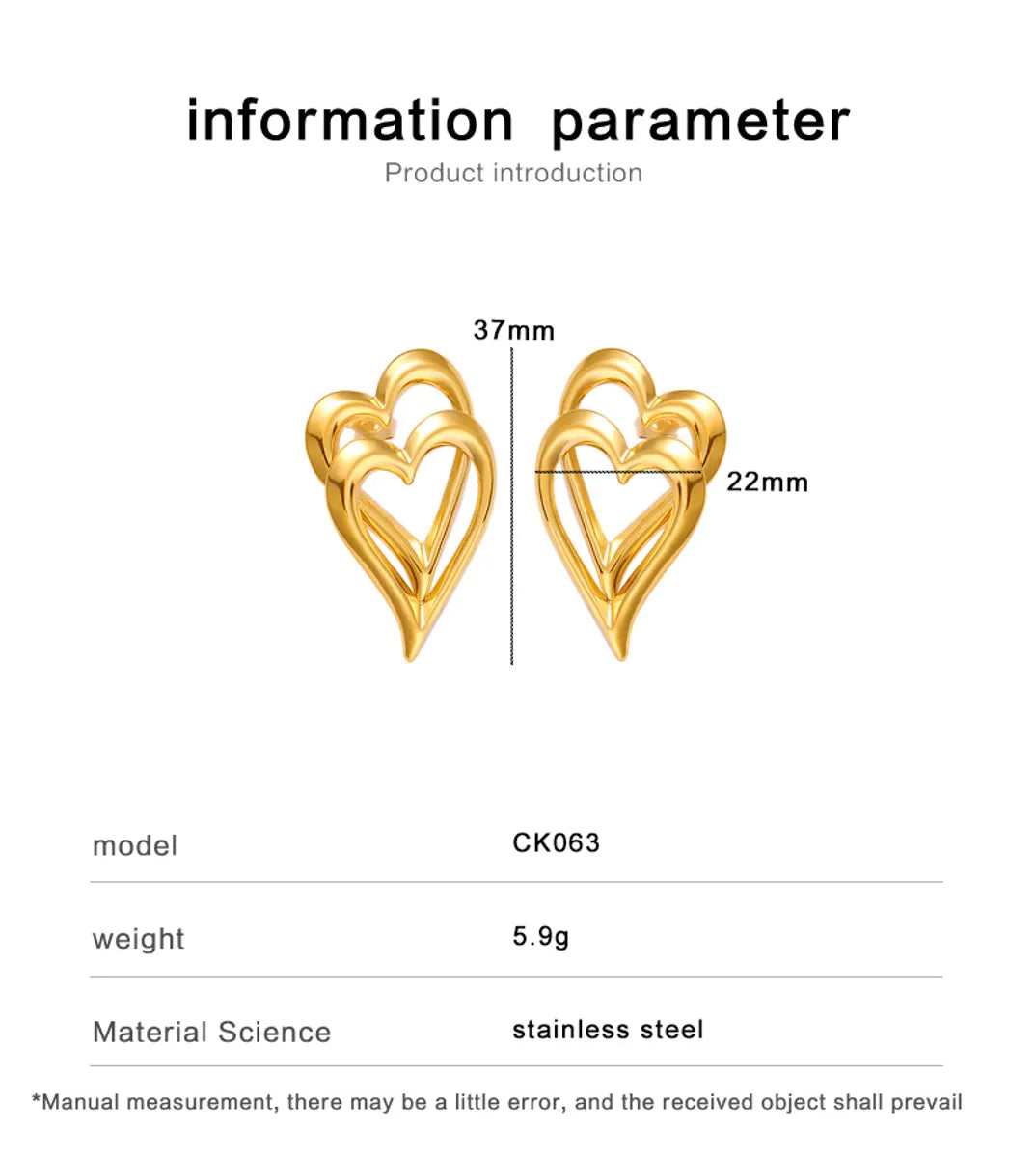 1 Pair Vacation Commute Heart Shape Plating 304 Stainless Steel 316 Stainless Steel  18K Gold Plated Ear Studs