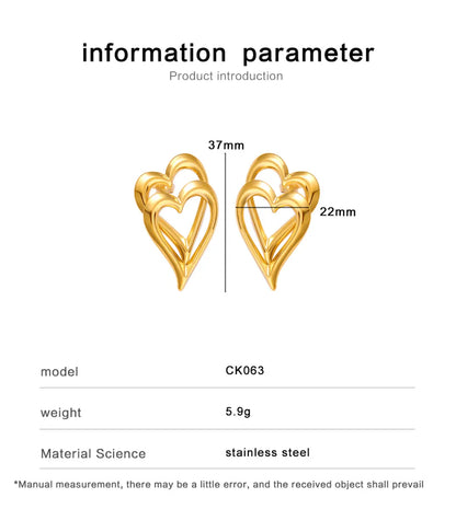 1 Pair Vacation Commute Heart Shape Plating 304 Stainless Steel 316 Stainless Steel  18K Gold Plated Ear Studs