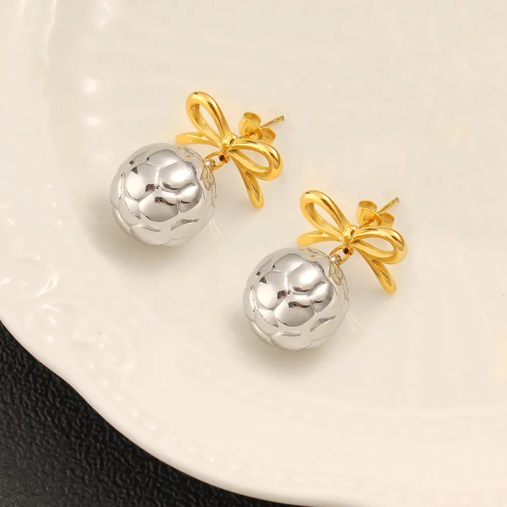 1 Pair Vacation Commute Round Bow Knot Plating 304 Stainless Steel 316 Stainless Steel  18K Gold Plated Drop Earrings