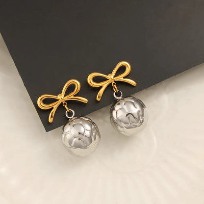 1 Pair Vacation Commute Round Bow Knot Plating 304 Stainless Steel 316 Stainless Steel  18K Gold Plated Drop Earrings