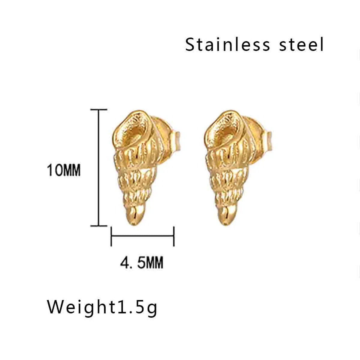 1 Pair Vacation Conch Polishing Plating Three-dimensional Stainless Steel 18k Gold Plated Ear Studs